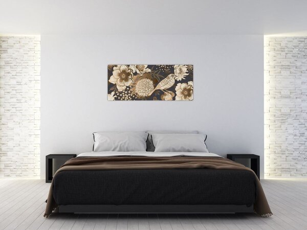 Tablou - Flori aurii pe fundal întunecat (120x50 cm)