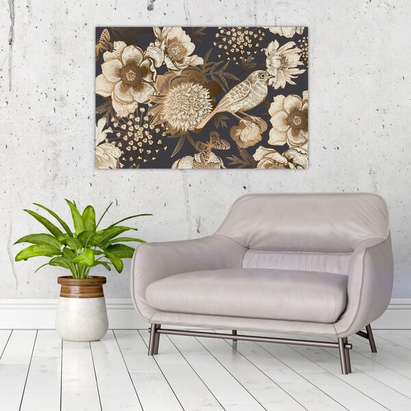 Tablou - Flori aurii pe fundal întunecat (90x60 cm)