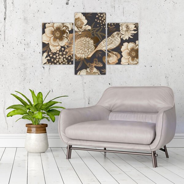 Tablou - Flori aurii pe fundal întunecat (90x60 cm)