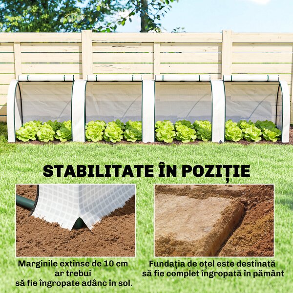 Outsunny Seră de Grădină, 4 Uși Rulabile, Oțel și Plastic, 395 x 100 x 80 cm, Alb | Aosom Romania