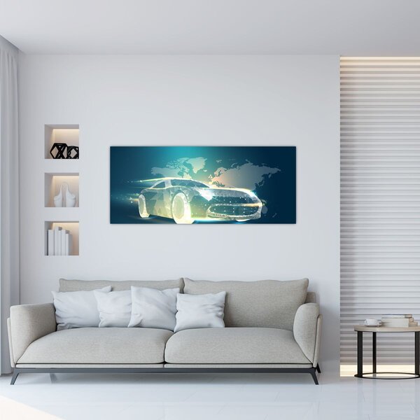 Tablou - Mașină din forme geometrice (120x50 cm)