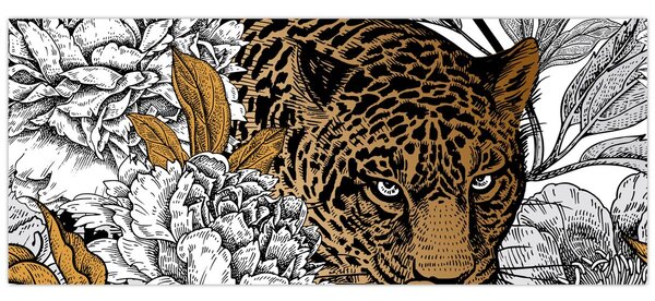 Tablou - Leopard între flori (120x50 cm)