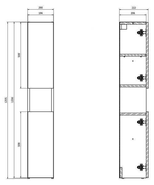 Cersanit Larga dulap 20x22.2x120.5 cm laterala pe picioare alb S164-047