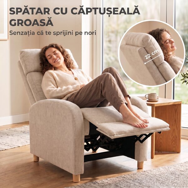 HOMCOM Fotoliu Recliner cu Suport pentru Picioare, Arcuri în Saci, Țesătură In, 87x67x102 cm, Bej | Aosom Romania