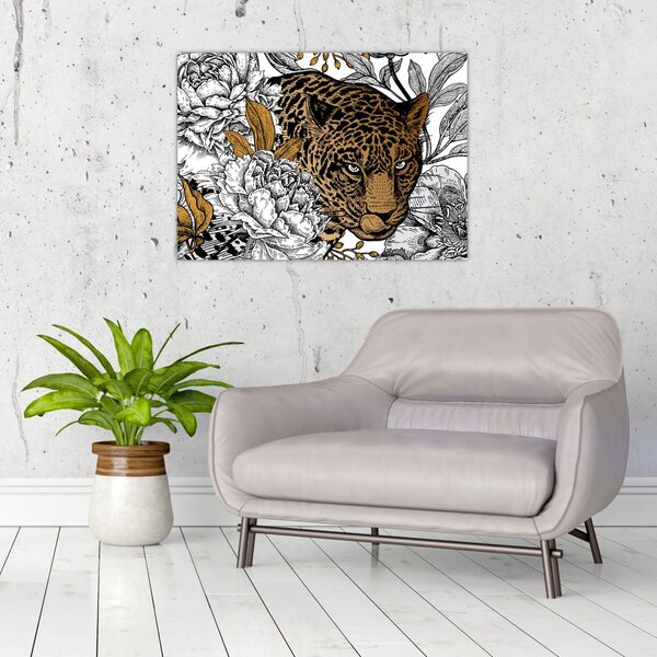 Tablou - Leopard între flori (70x50 cm)