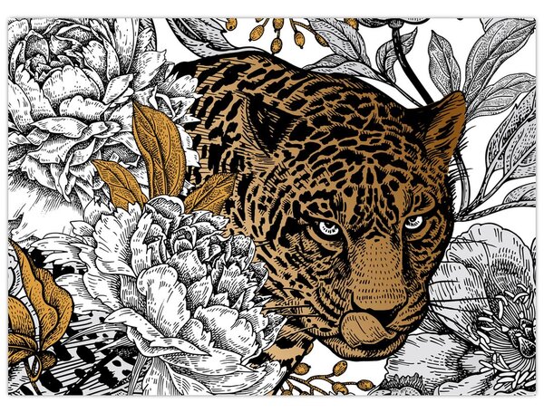 Tablou - Leopard între flori (70x50 cm)