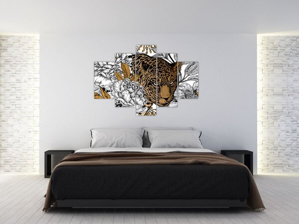 Tablou - Leopard între flori (150x105 cm)