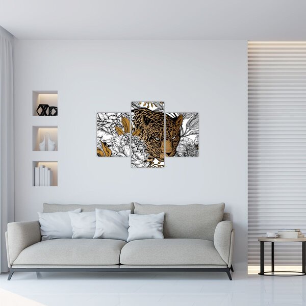 Tablou - Leopard între flori (90x60 cm)
