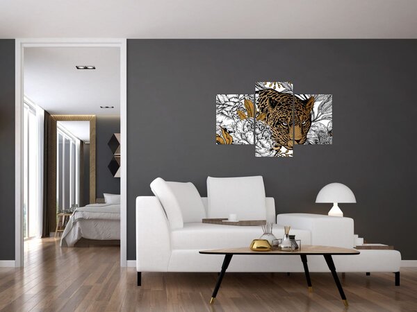 Tablou - Leopard între flori (90x60 cm)