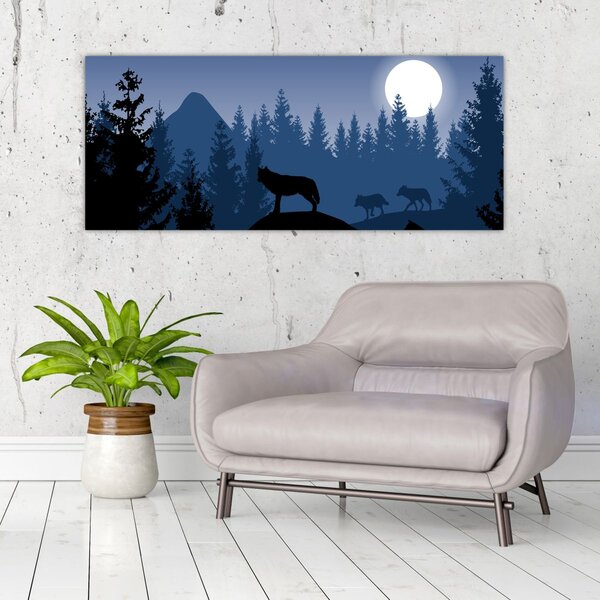 Tablou - Haita de lupi sub lună plină (120x50 cm)