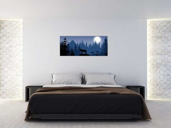 Tablou - Haita de lupi sub lună plină (120x50 cm)
