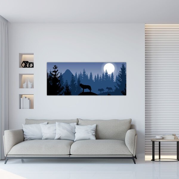 Tablou - Haita de lupi sub lună plină (120x50 cm)