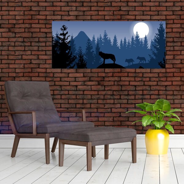 Tablou - Haita de lupi sub lună plină (120x50 cm)
