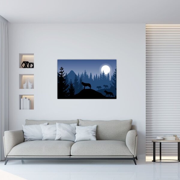 Tablou - Haita de lupi sub lună plină (90x60 cm)