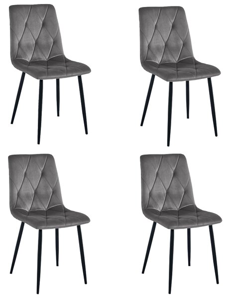Set 4 Scaune Bucatarie/Dining Fido Catifea Gri Inchis