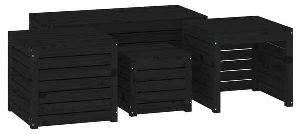 Set cutii de grădină, 4 piese, negru, lemn masiv de pin