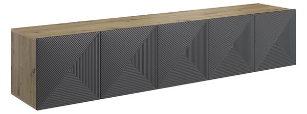 Comodă TV suspendată Asha 200 cm cu front canelat - artisan / rivier stone mat