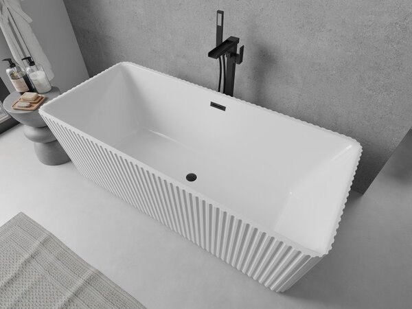Cadă de baie independentă Mexen Nila cu caneluri 170 x 75 cm, alb lucios, preaplin negru mat, 52841708000-70