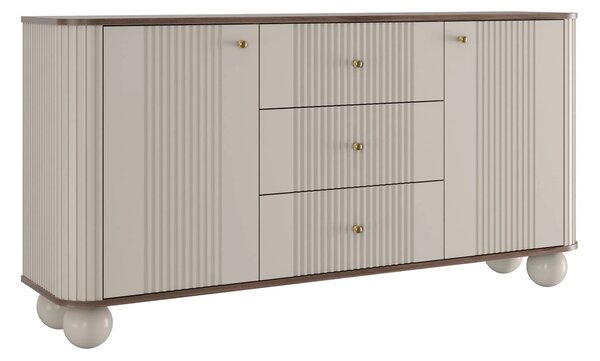 Comodă cu sertare Vesper 160 cm - cașmir / nuc / mânere aurii / picioare sferice