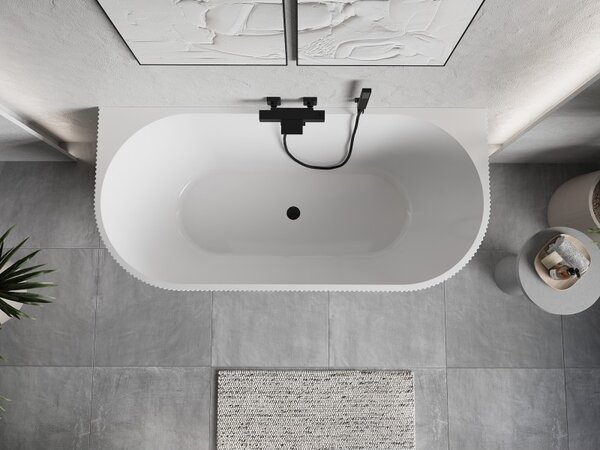 Cadă de baie independentă Mexen Oris cu caneluri 150 x 75 cm, alb lucios, preaplin negru mat, 52871507500-70