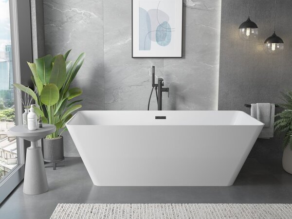 Mexen Velo Slim, cadă de baie independentă 170 × 75 cm, alb lucios, preaplin negru, 52811707500-70