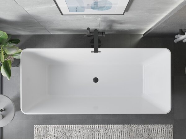 Mexen Velo Slim, cadă de baie independentă 170 × 75 cm, alb lucios, preaplin negru, 52811707500-70