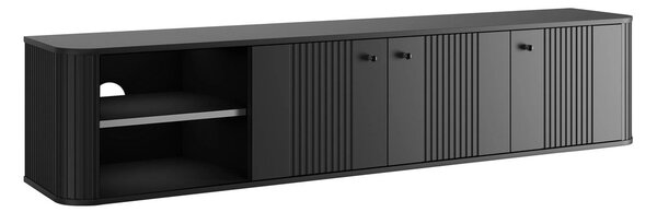 Comodă TV suspendată Vesper 187 cm cu 3 uși - negru / mânere negre