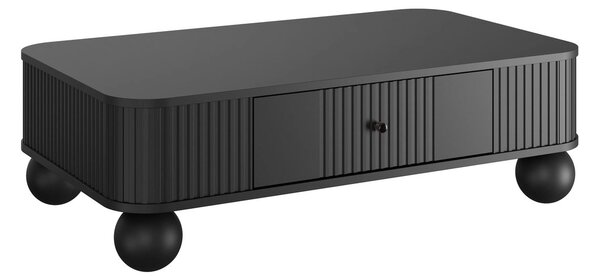 Măsuță de cafea cu sertar Vesper 103x60 cm - negru / mânere negre / picioare sferice