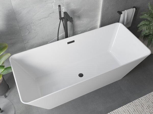 Mexen Velo Slim, cadă de baie independentă 170 × 75 cm, alb lucios, preaplin negru, 52811707500-70