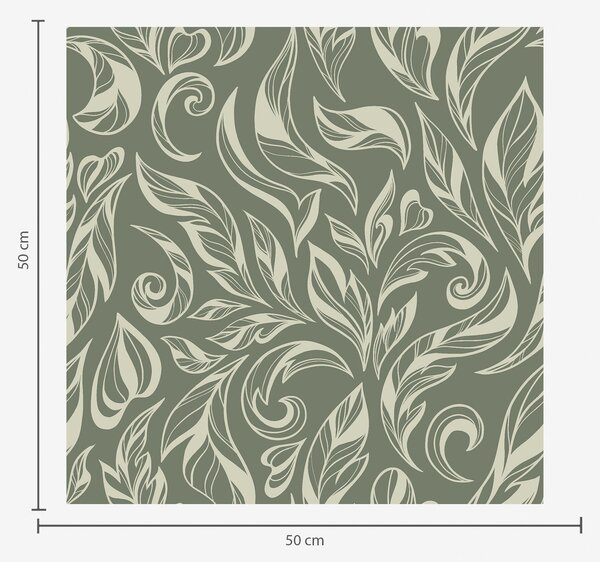 Tapet Ornament frunze crem pe fond verde-cenușiu, Tapet flori, a00940v2 : Uwalls.ro
