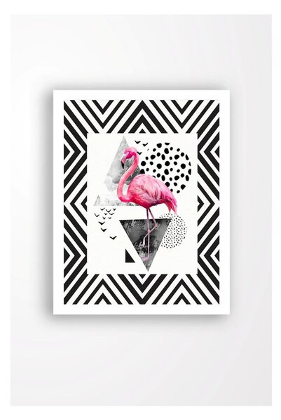 Tablou pe pânză în ramă albă Tablo Center Flamingo Party, 29 x 24 cm