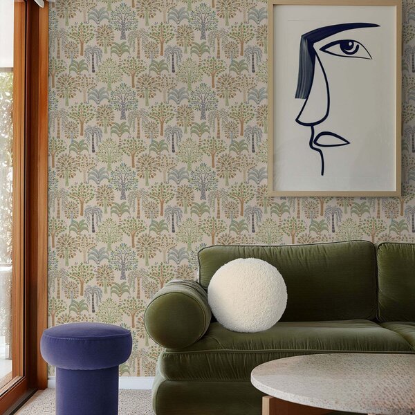 Tapet Copaci decorativi într-o paletă naturală delicată, Tapet pădure, Tapet copaci, a00960 : Uwalls.ro