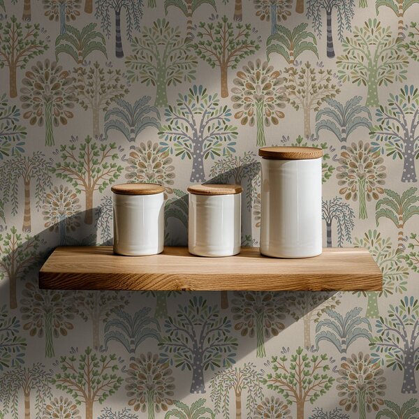Tapet Copaci decorativi într-o paletă naturală delicată, Tapet pădure, Tapet copaci, a00960 : Uwalls.ro