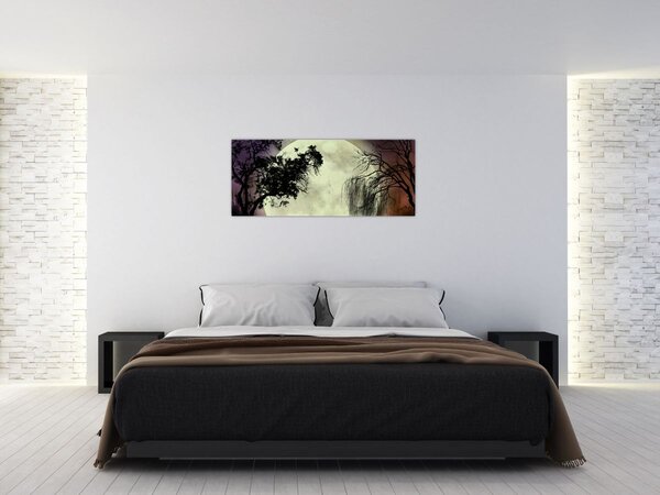 Tablou - Lună plină deasupra apei (120x50 cm)