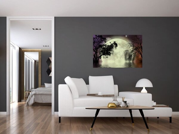 Tablou - Lună plină deasupra apei (90x60 cm)