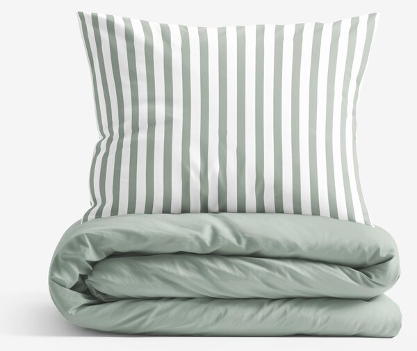 Goldea lenjerie de pat din 100% bumbac duo - dungi verde salvie cu verde salvie 140 x 200 și 50 x 70 cm