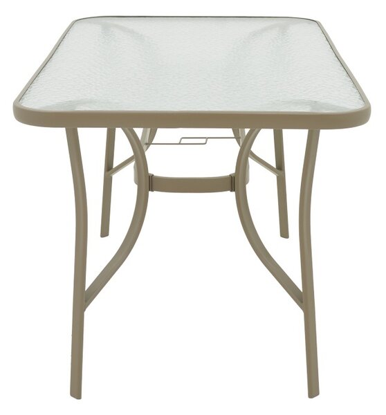 Masă grădină, Pako World, model Ensure, Metal si Sticla Securizata, Champagne, 140 x 80 x 70 cm