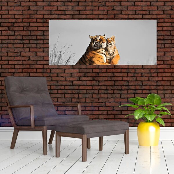 Tablou - Tigroaica cu pui, versiunea alb-negru (120x50 cm)