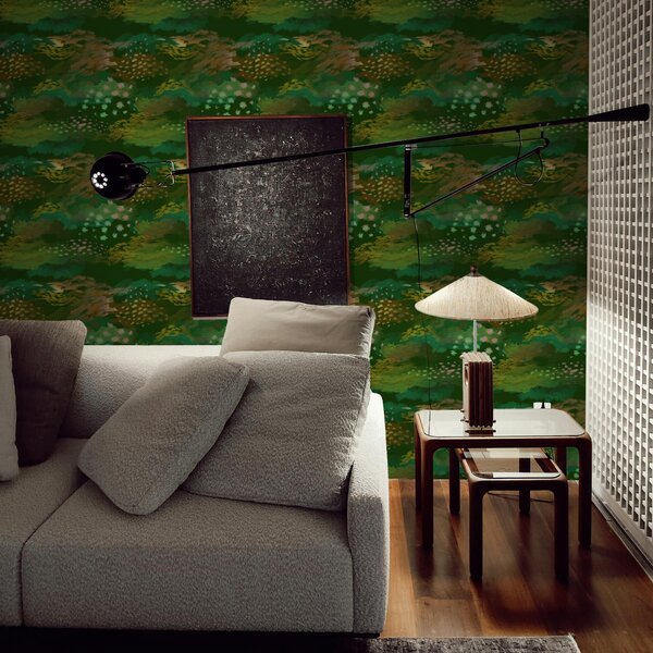 Tapet Abstracție verde intensă cu tușe energice, Tapet abstract, a00999v3 : Uwalls.ro