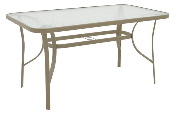 Masă grădină, Pako World, model Ensure, Metal si Sticla Securizata, Champagne, 140 x 80 x 70 cm