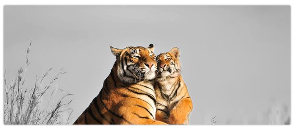 Tablou - Tigroaica cu pui, versiunea alb-negru (120x50 cm)