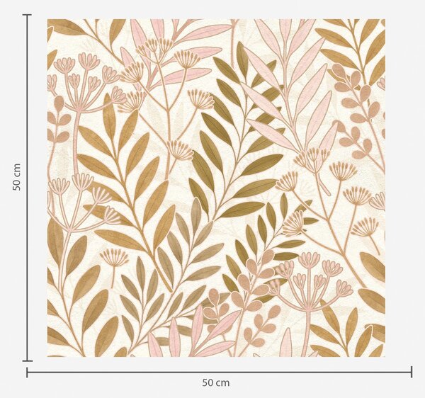 Tapet Model botanic ușor, cu frunze delicate în nuanțe de roz și ovăz, Tapet flori, a01020v1 : Uwalls.ro