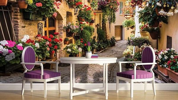 Fototapet stradă cu flori într-un oraş mediteranean - 1339 - Fototapet24