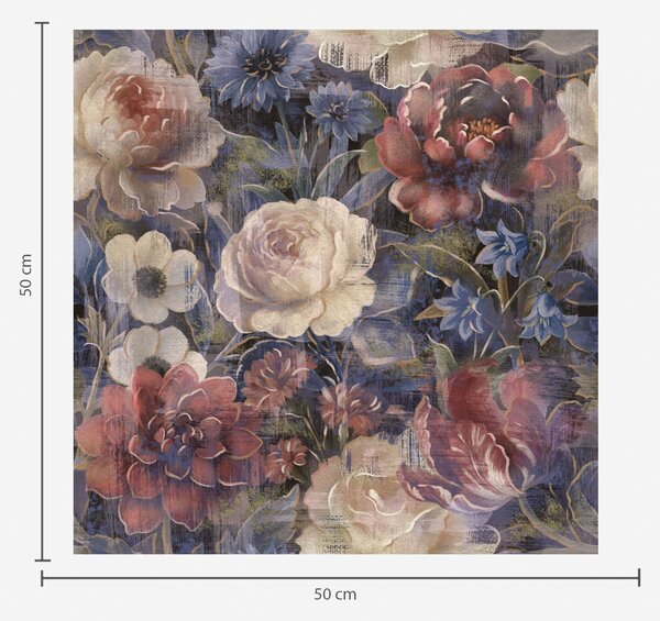 Tapet Buchet pictural de flori mari pe fundal indigo intens, Tapet flori, a01021 : Uwalls.ro