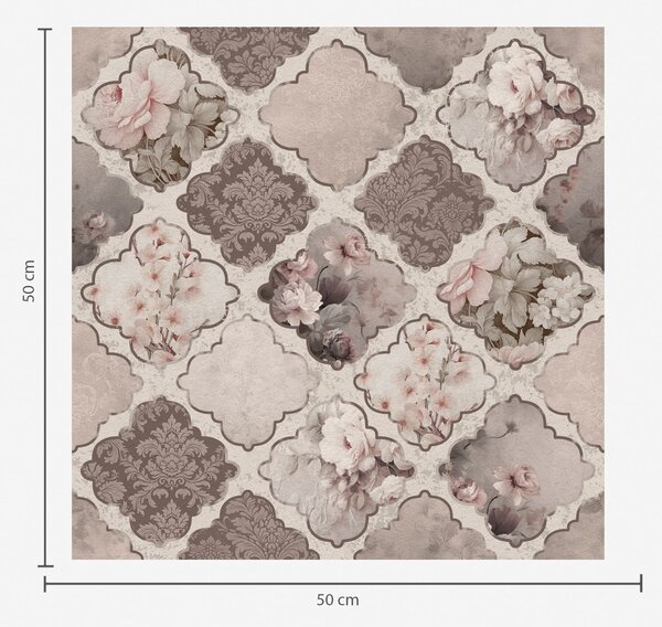 Tapet Patchwork romantic de medalioane florale în tonuri prăfuite, Tapet flori, a01027 : Uwalls.ro
