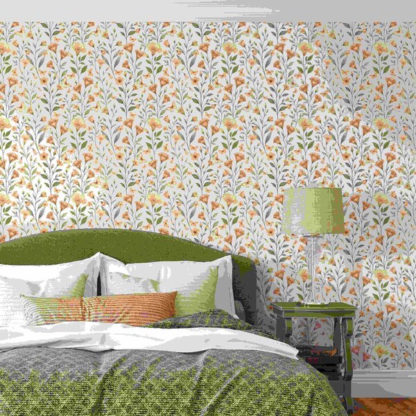 Tapet Flori delicate de piersic și fluturi pe un fundal crem cald, Tapet flori, a01026 : Uwalls.ro