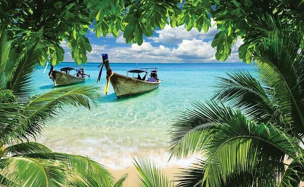 Fototapet barcă de pescari pe o plajă tropicală - 225 - Fototapet24