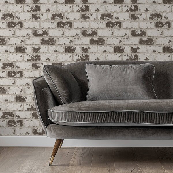 Tapet Cărămidă albă texturată cu patină gri deschisă, Tapet loft, a01031 : Uwalls.ro