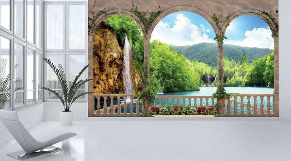 Fototapet 3D, peisaj superb cu un lac - 1079 - Fototapet24