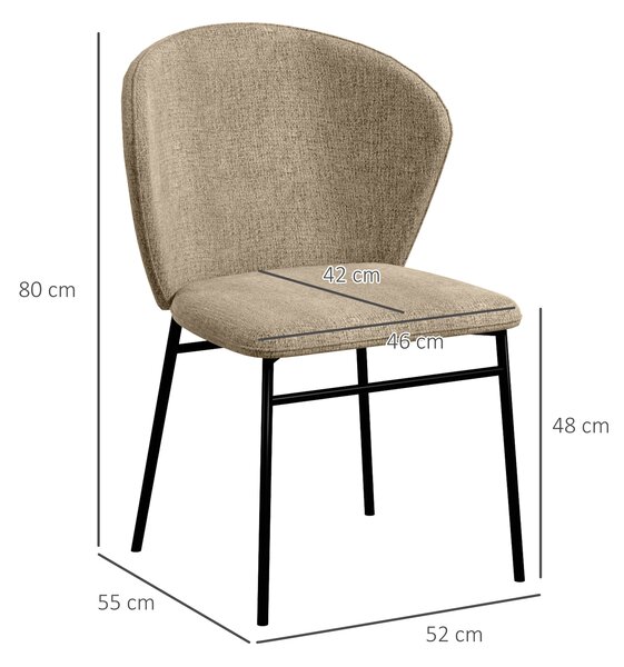 HOMCOM Scaun de masă, Design contemporan și elegant, Material textil cu efect de in, Oțel, 52 x 55 x 80 cm, Maro deschis | Aosom Romania